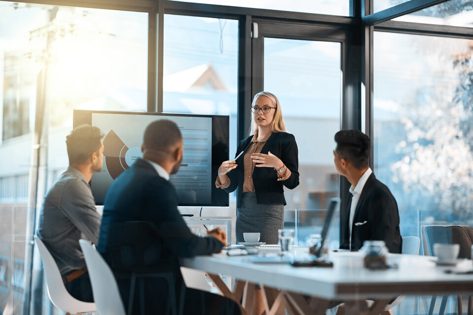 female presentation meeting room support lifecycle services device